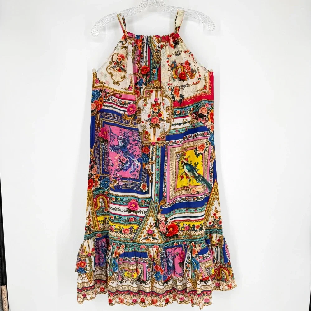 Milla by Camilla Trapeze Maxi Dress Multicolor Silk Cotton Embellished Ruffle 12